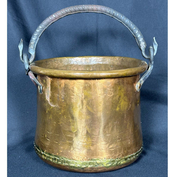 Turkish Hammered VTG Copper Pot Dovetail Seams Rolled Edge Forged Handles RARE - Picture 12 of 15